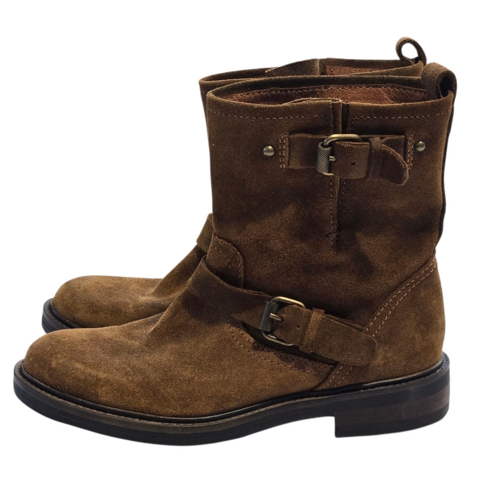 J. Crew Miller Brown Suede Boots Buckle Moto Biker Engineer 6.5B Pullon Like New - Picture 4 of 9